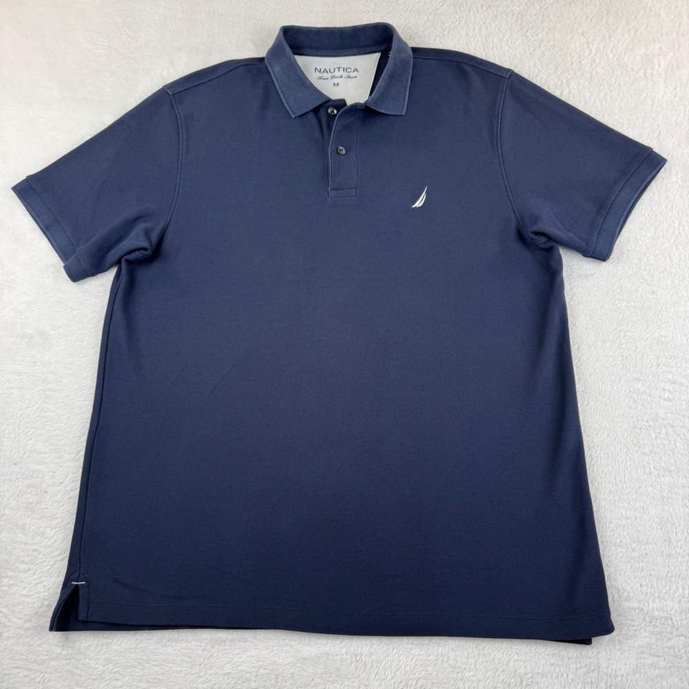 Nautica True Deck Shirt Mens Medium Navy Blue Embroidered Logo Pique Polo